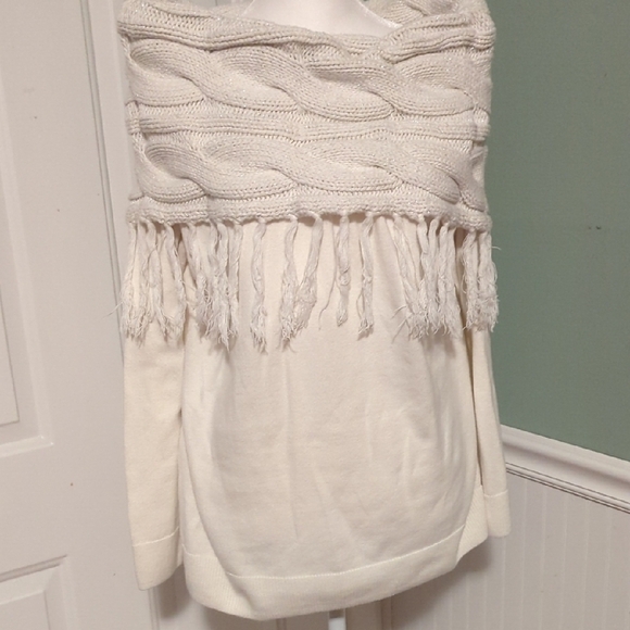 New York & Company XL Winter White Cowl Neck Knit Knot Off Shoulder Sweater - Picture 1 of 13
